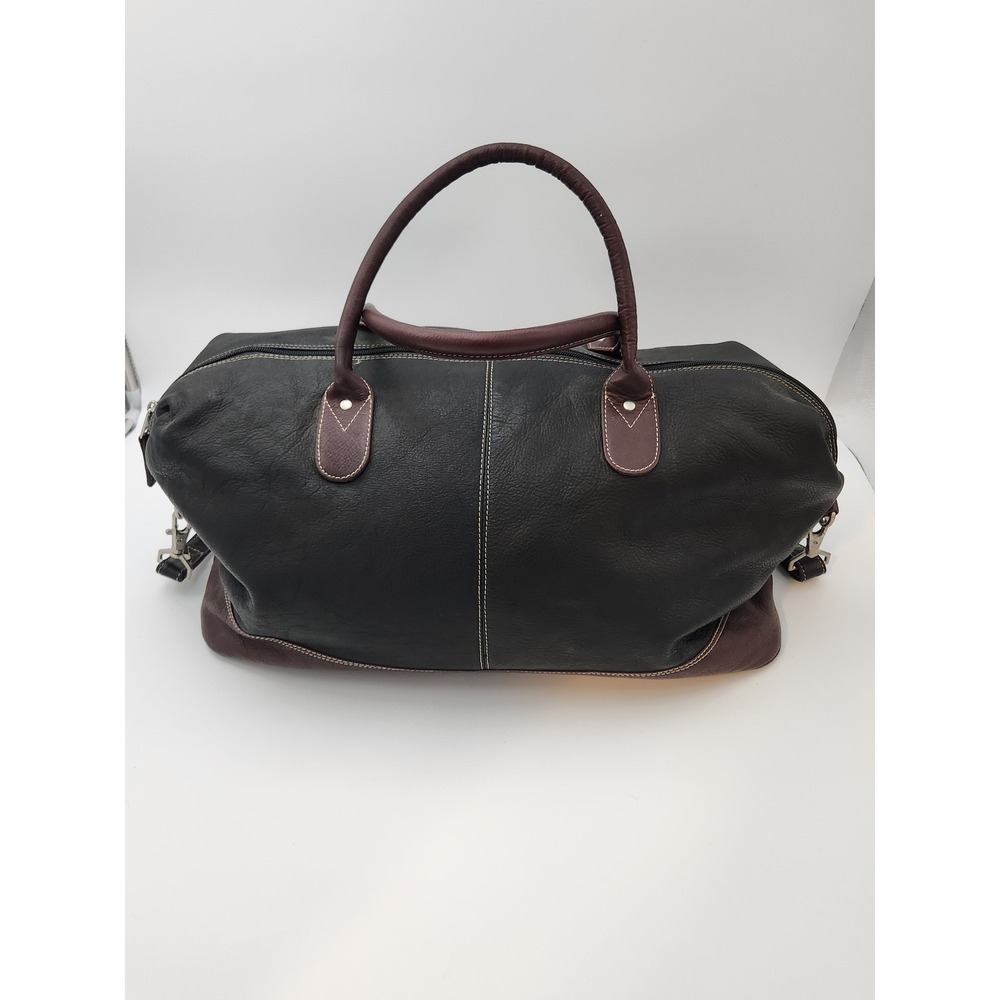 Latico Duffel Bag Unisex Large‎ Black Brown Leather Contrast Stitch Weekender